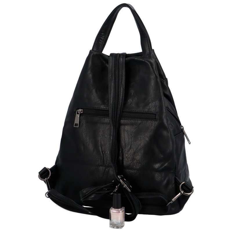 Volnočasový stylový dámský koženkový batoh Angela, černá