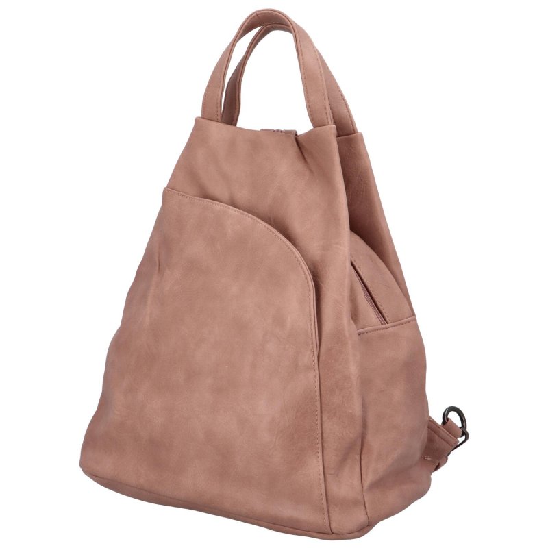 Volnočasový stylový dámský koženkový batoh Angela, růžová