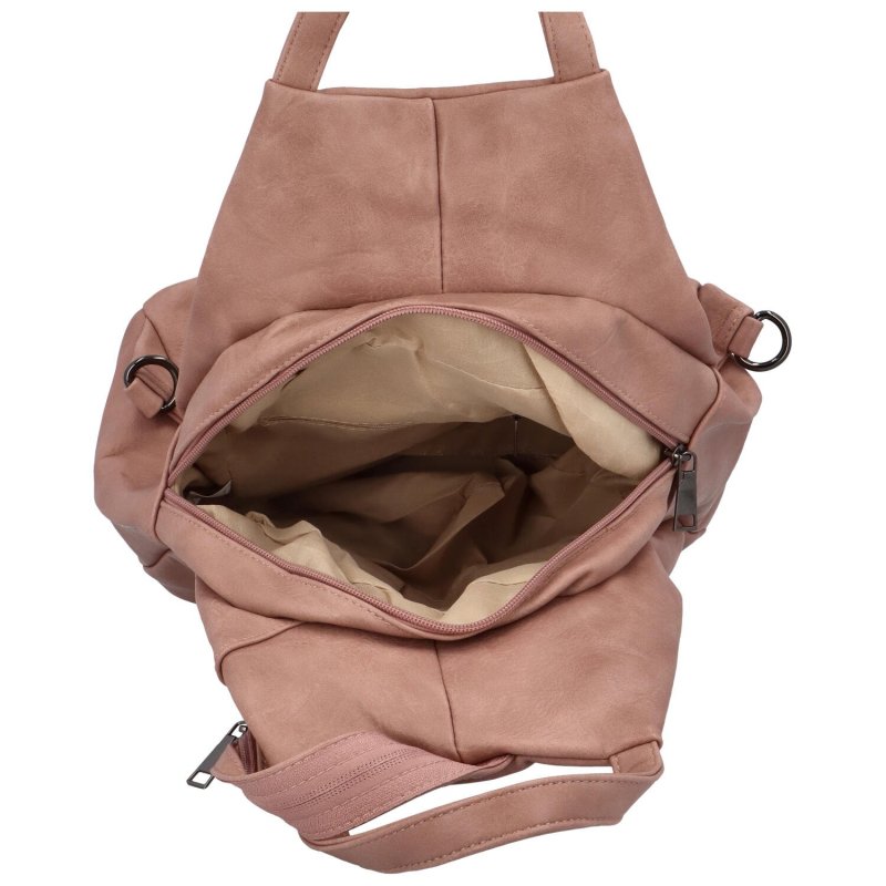 Volnočasový stylový dámský koženkový batoh Angela, růžová