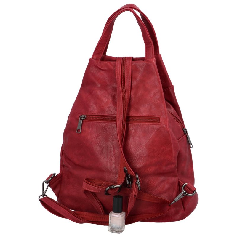 Volnočasový stylový dámský koženkový batoh Angela, červená