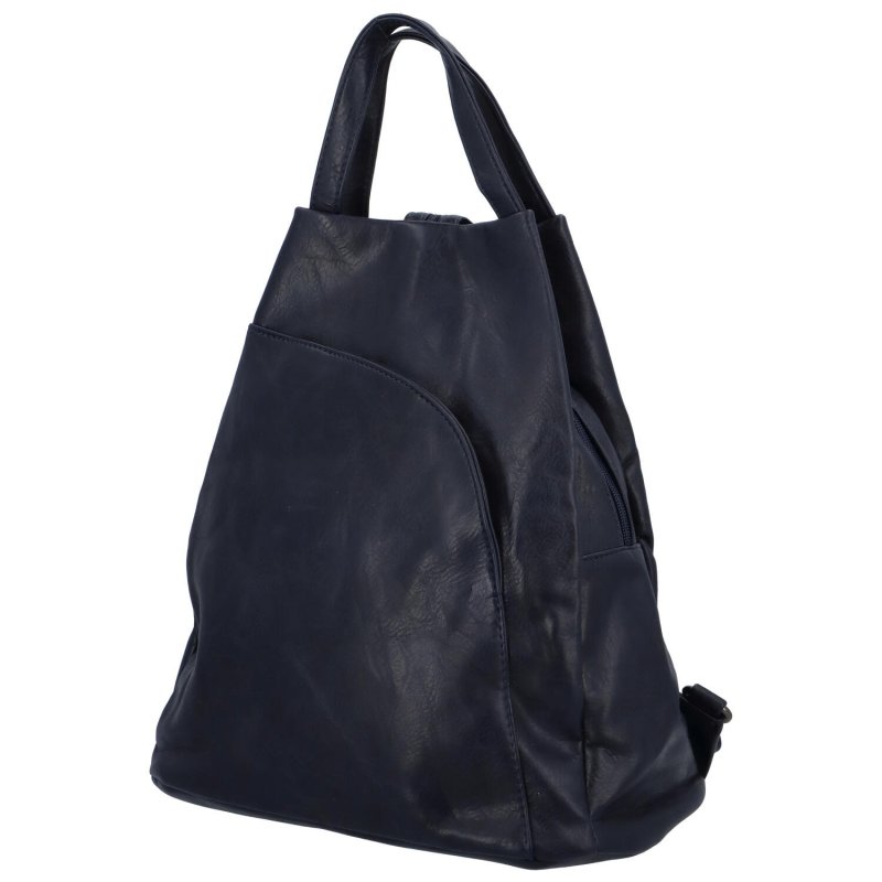 Volnočasový stylový dámský koženkový batoh Angela, tmavě modrá