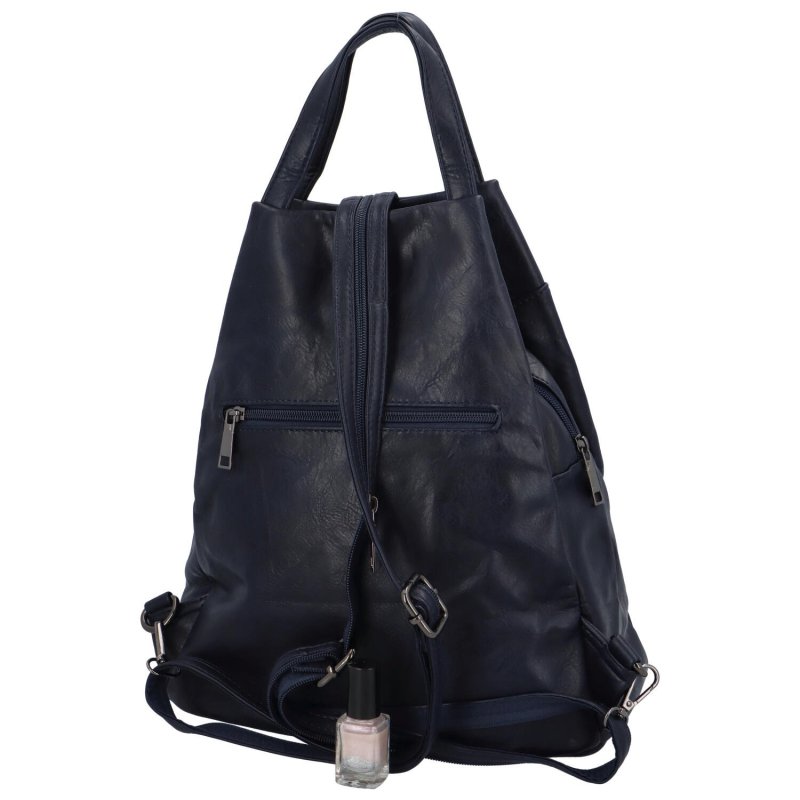 Volnočasový stylový dámský koženkový batoh Angela, tmavě modrá