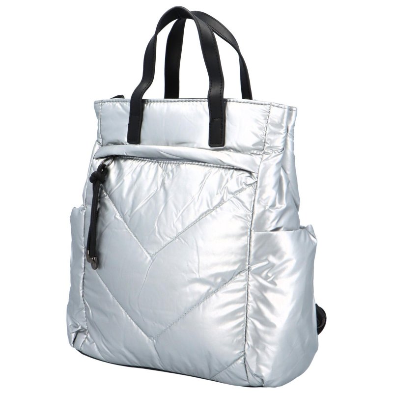 Trendová dámská textilní kabelka/batoh Tolko, stříbrná