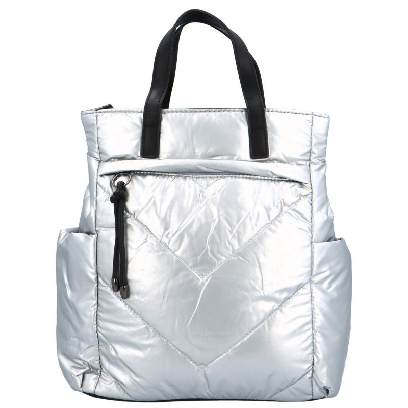 Trendová dámská textilní kabelka/batoh Tolko, stříbrná