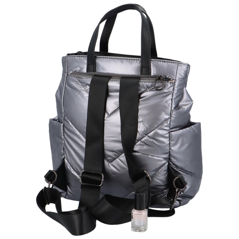 Trendová dámská textilní kabelka/batoh Tolko, tmavě stříbrná