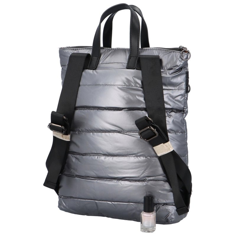 Trendový dámský látkový batoh s prošíváním Doruk, tmavě stříbrná