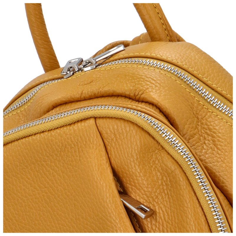 Luxusní dámský kožený batůžek Orfeo, tmavě žlutá