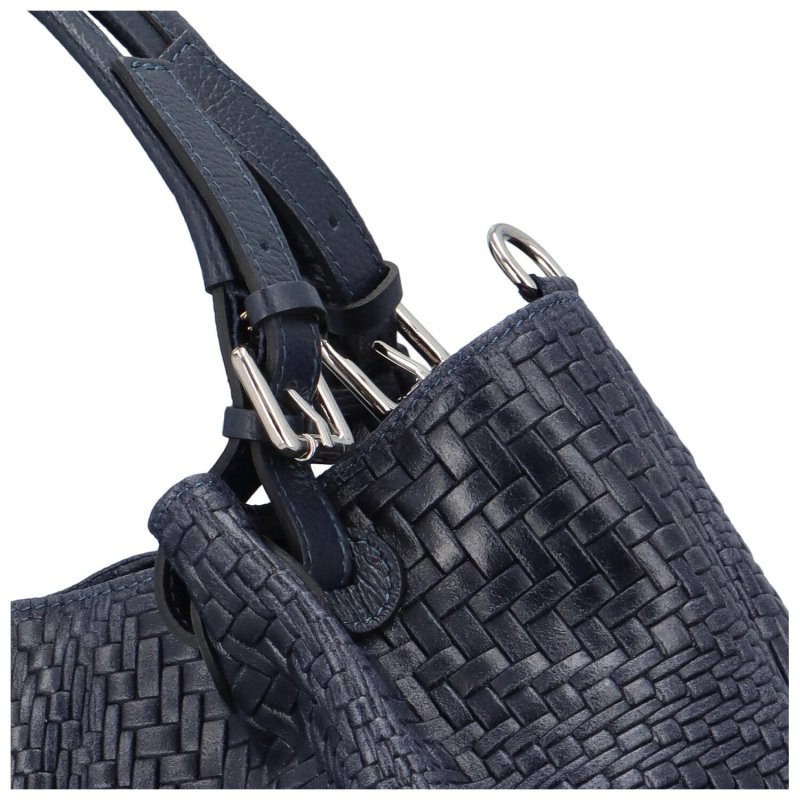 Kožená dámská velká taška do ruky Santala, tmavě modrá