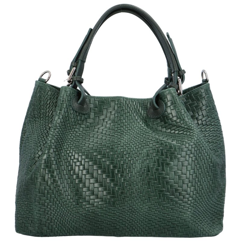 Kožená dámská velká taška do ruky Santala, tmavě zelená