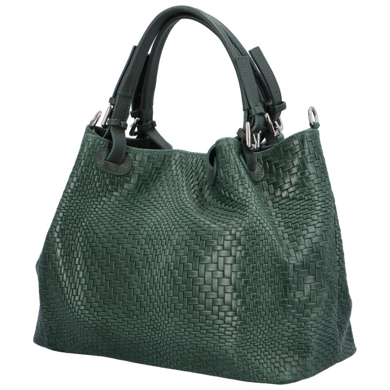 Kožená dámská velká taška do ruky Santala, tmavě zelená