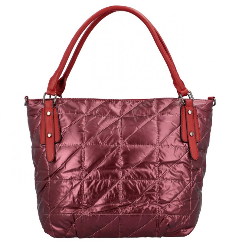 Prošívaná dámská taška z lehkého lesklého materiálu Elisa,  červená