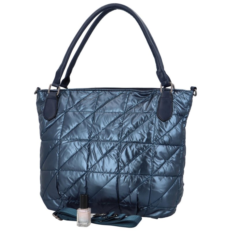 Prošívaná dámská taška z lehkého lesklého materiálu Elisa, modrá