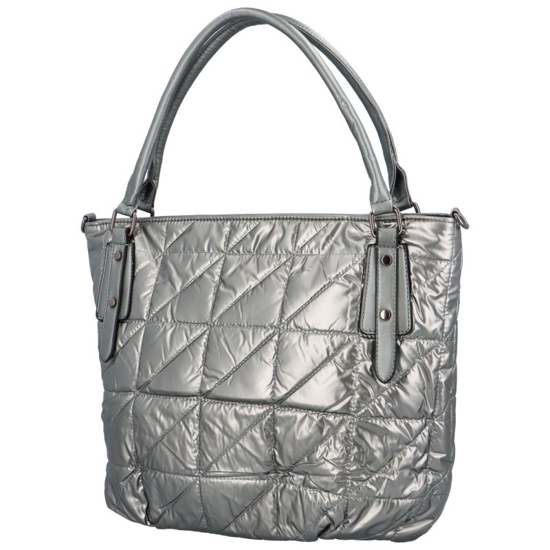 Prošívaná dámská taška z lehkého lesklého materiálu Elisa, stříbrná