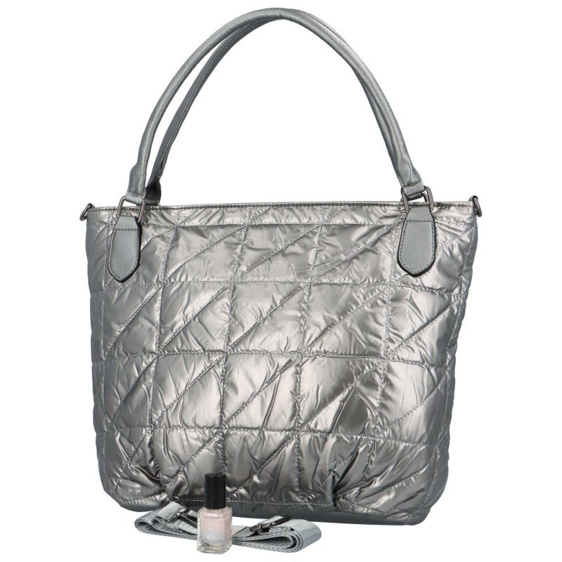 Prošívaná dámská taška z lehkého lesklého materiálu Elisa, stříbrná