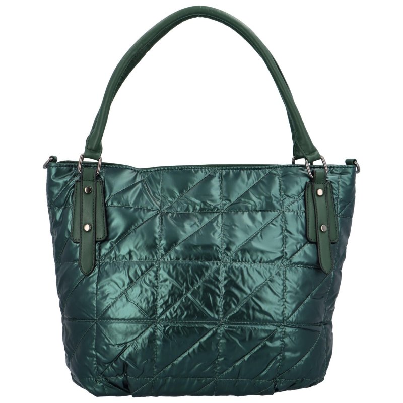 Prošívaná dámská taška z lehkého lesklého materiálu Elisa, zelená