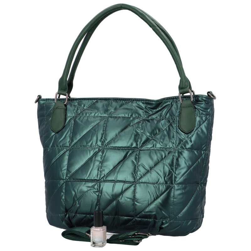 Prošívaná dámská taška z lehkého lesklého materiálu Elisa, zelená