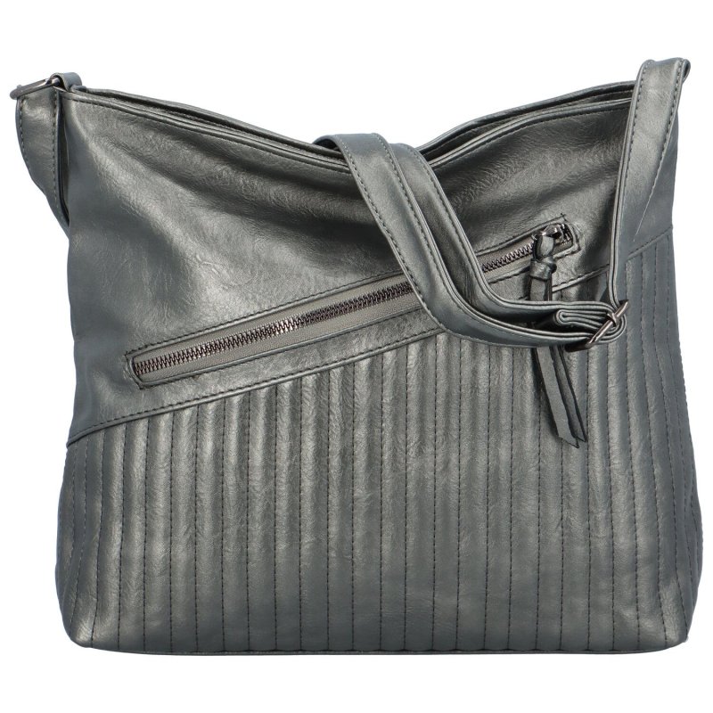 Praktická dámská koženková taška na rameno Colombe, tmavě stříbrná