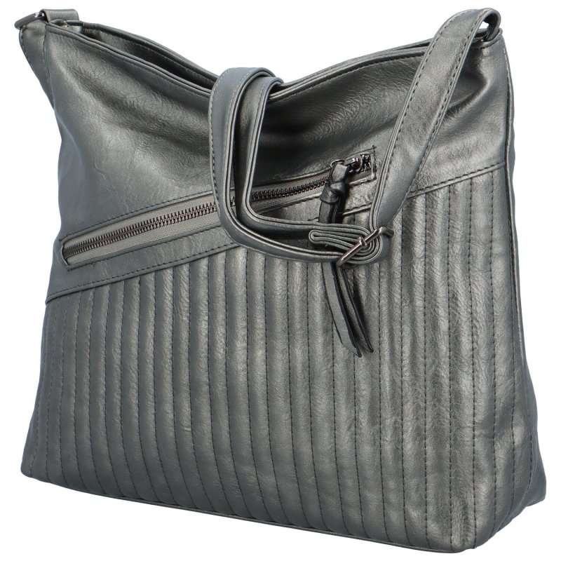 Praktická dámská koženková taška na rameno Colombe, tmavě stříbrná