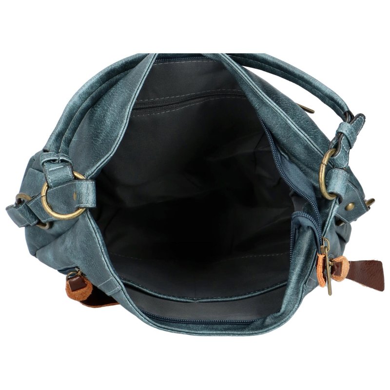 Pohodlná dámská koženková taška na rameno Satyros, modrozelená