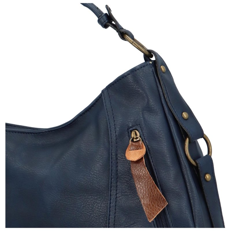Pohodlná dámská koženková taška na rameno Satyros, tmavě modrá
