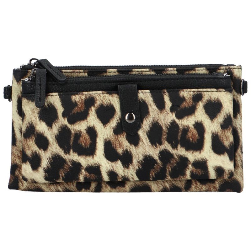 Trendová koženková dámská kabelka Fopi, leopard khaki/černá