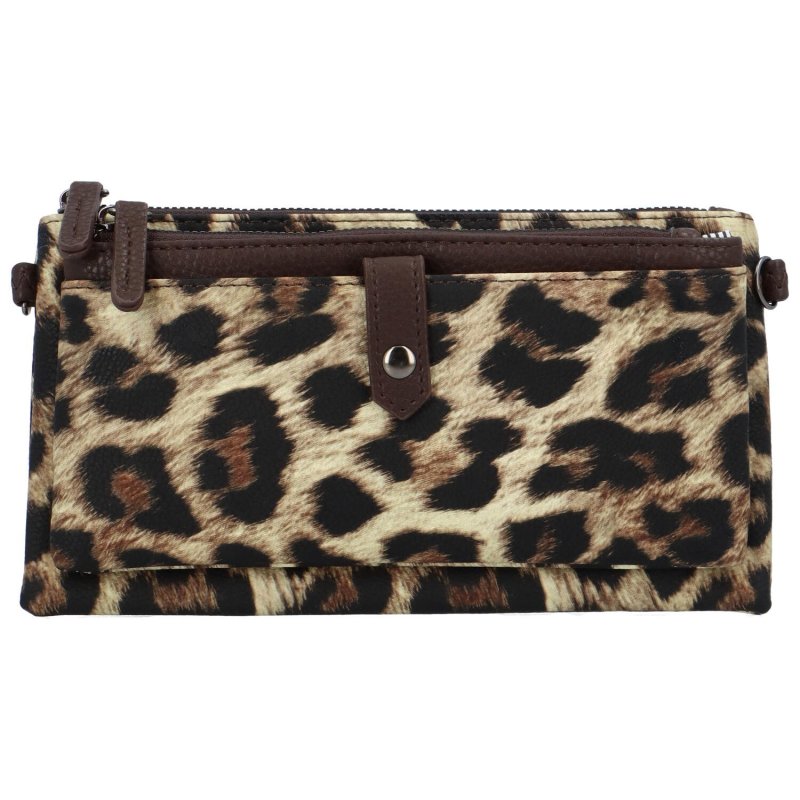 Trendová koženková dámská kabelka Fopi, leopard khaki/tmavě hnědá