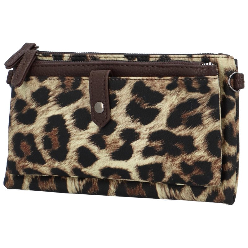 Trendová koženková dámská kabelka Fopi, leopard khaki/tmavě hnědá