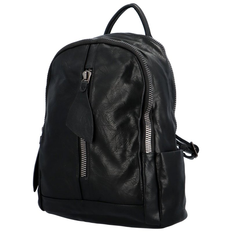 Koženkový batoh se dvěma kapsami Arcadio, černá