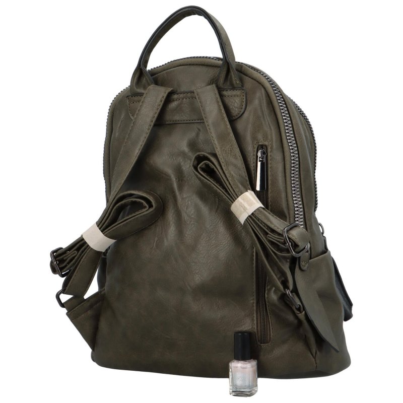 Koženkový batoh se dvěma kapsami Arcadio, tmavě zelená