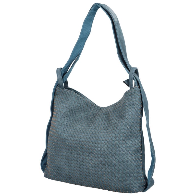 Módní proplétaný kabelko-batoh Giny, světle modrá