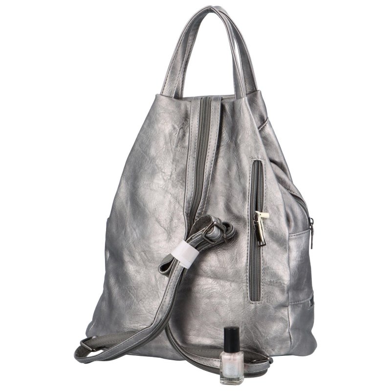 Módní dámský koženkový batůžek Rosendo, stříbrná