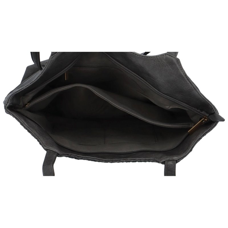 Velká dámská koženková taška s proplétáním Korynt, tmavě šedá
