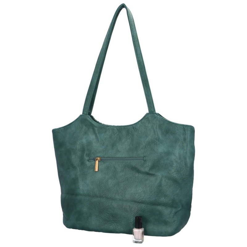 Velká dámská koženková taška s proplétáním Korynt, světle zelenomodrá