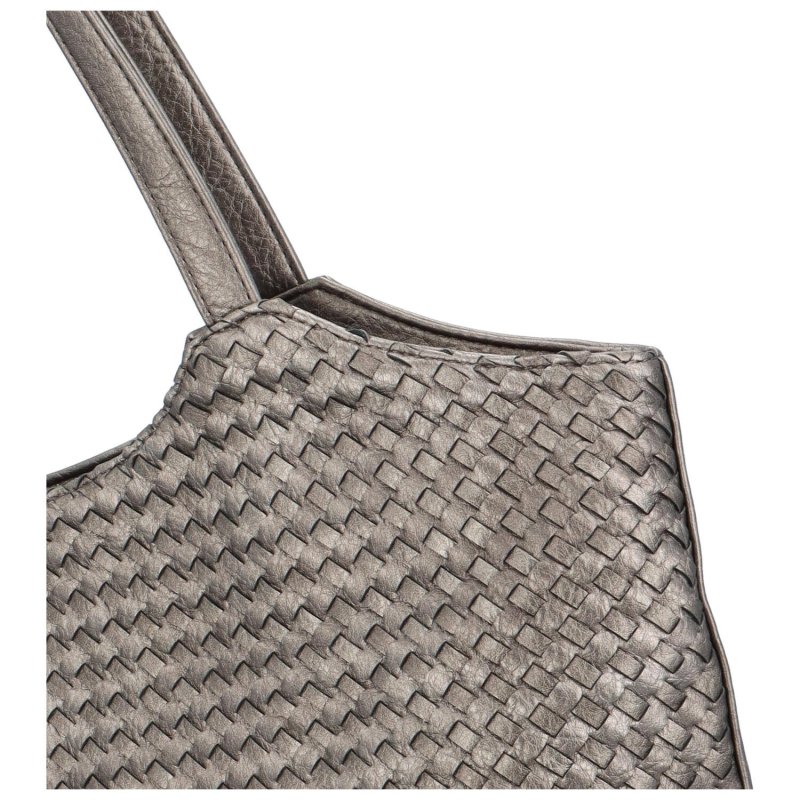Velká dámská koženková taška s proplétáním Korynt, antické stříbro