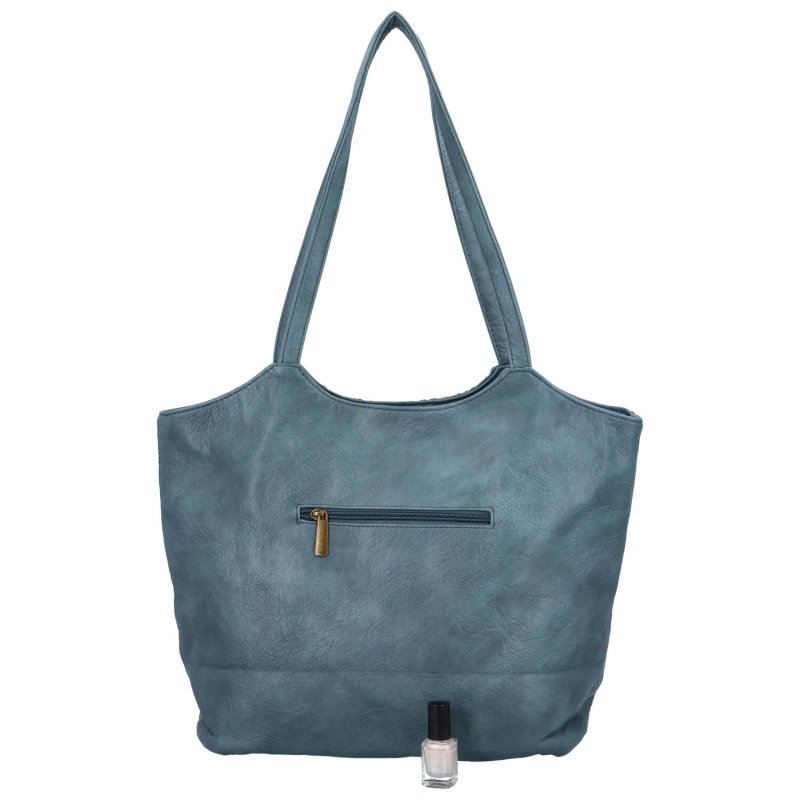 Velká dámská koženková taška s proplétáním Korynt, světlá modrozelená