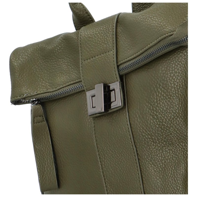 Módní a prostorný dámský koženkový batoh Darby, vojenská zelená
