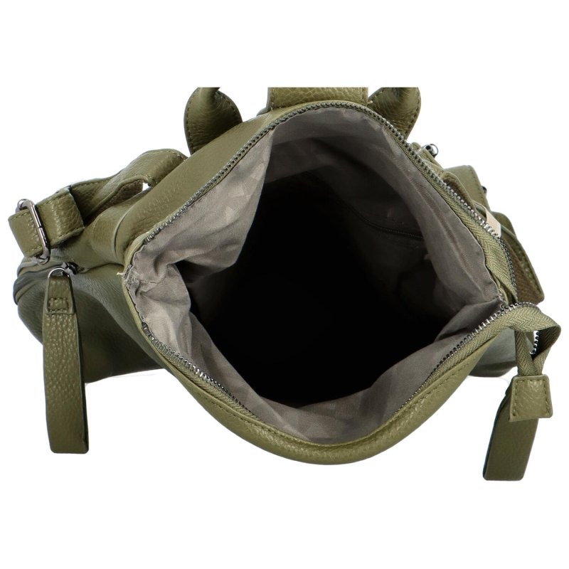 Módní a prostorný dámský koženkový batoh Darby, vojenská zelená