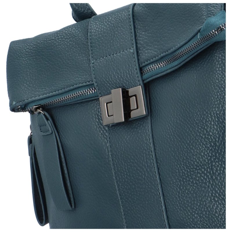 Módní a prostorný dámský koženkový batoh Darby, zelenomodrá