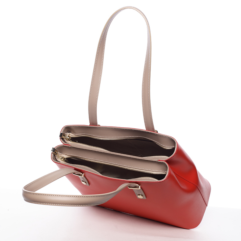 Stylová kožená kabelka přes rameno Ángela, červeno-béžová