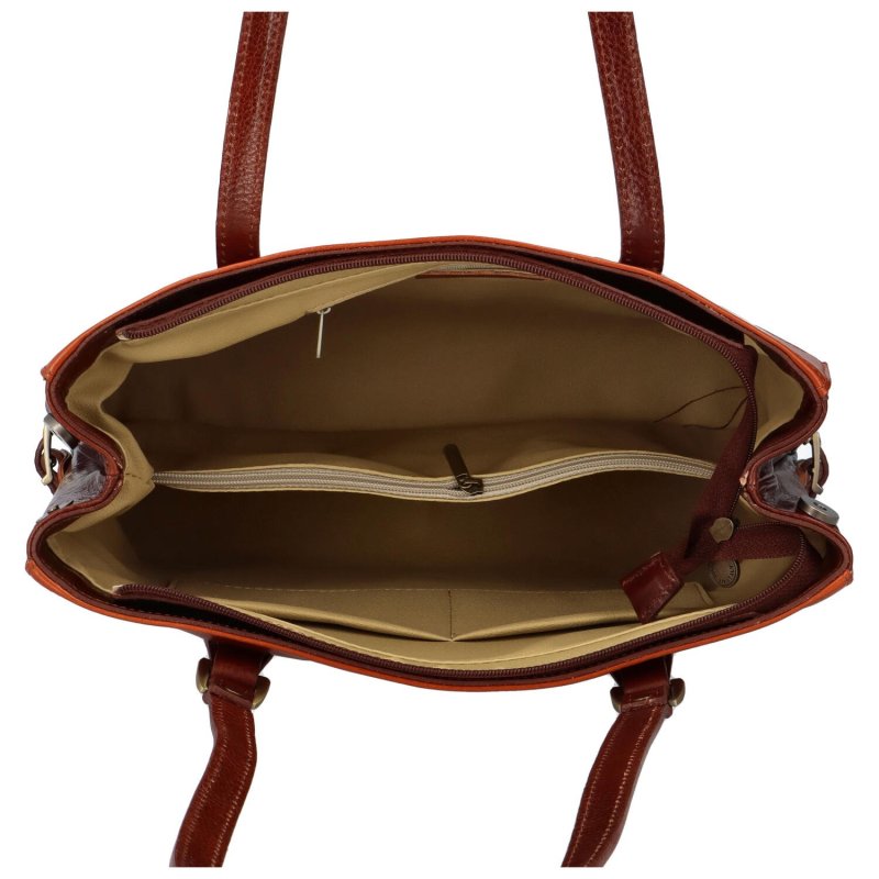 Luxusní dámská kožená kabelka Iris, koňaková - hnědá