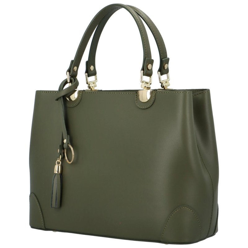 Elegantní dámská kožená kabelka do ruky Lita, vojenská zelená
