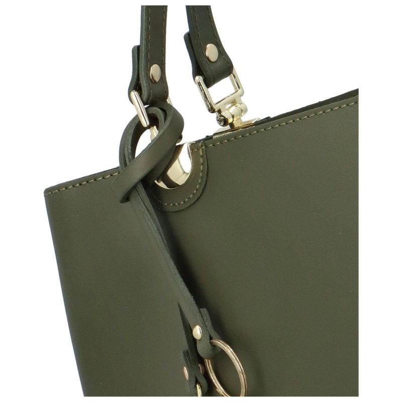 Elegantní dámská kožená kabelka do ruky Lita, vojenská zelená