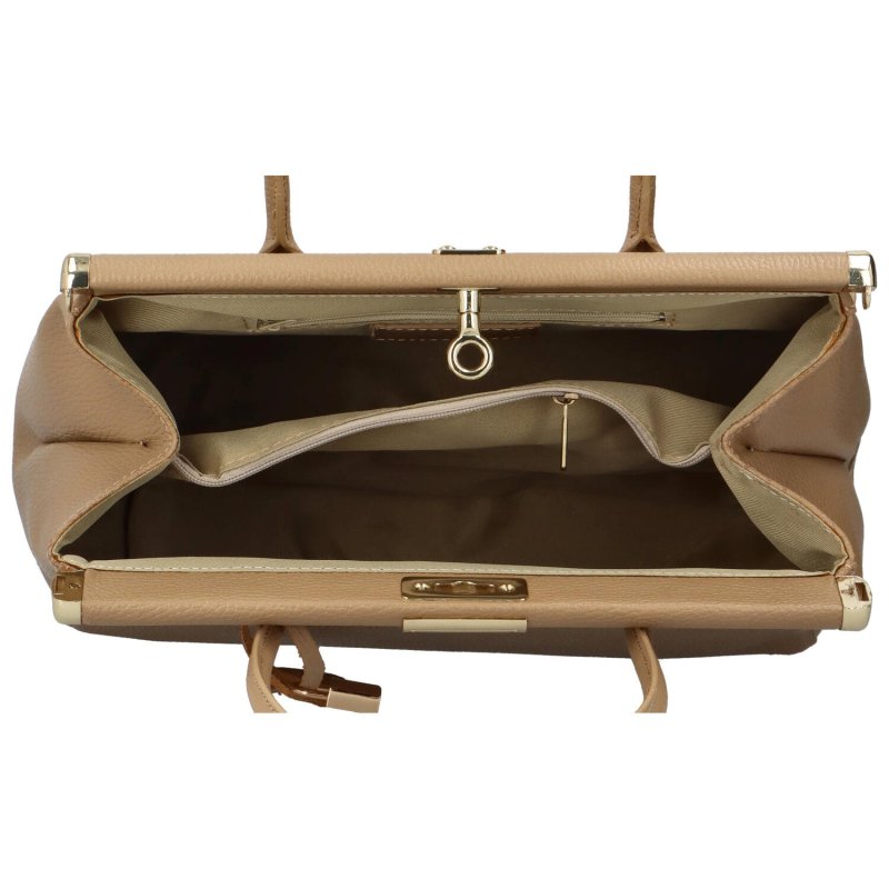 Pevná kožená kabelka kufříkové typu Clarke, kamelová