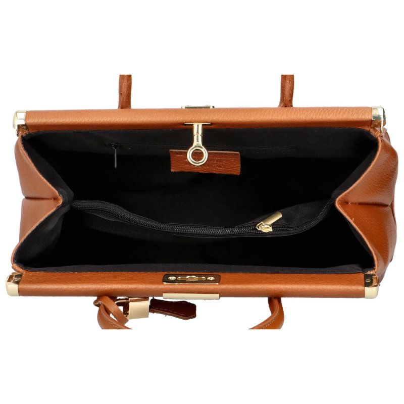 Pevná kožená kabelka kufříkové typu Clarke, koňaková