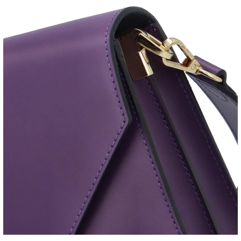 Dámská pevná kožená kabelka s výraznou klopou Brigit, fialová