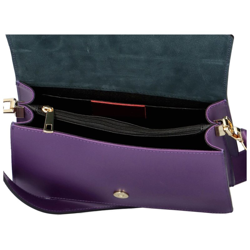 Dámská pevná kožená kabelka s výraznou klopou Brigit, fialová
