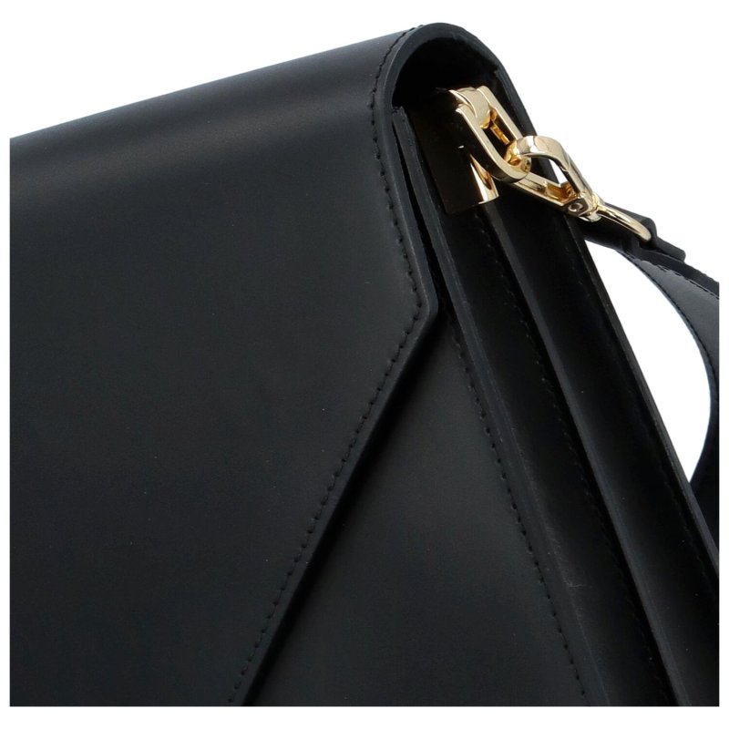 Dámská pevná kožená kabelka s výraznou klopou Brigit, černá