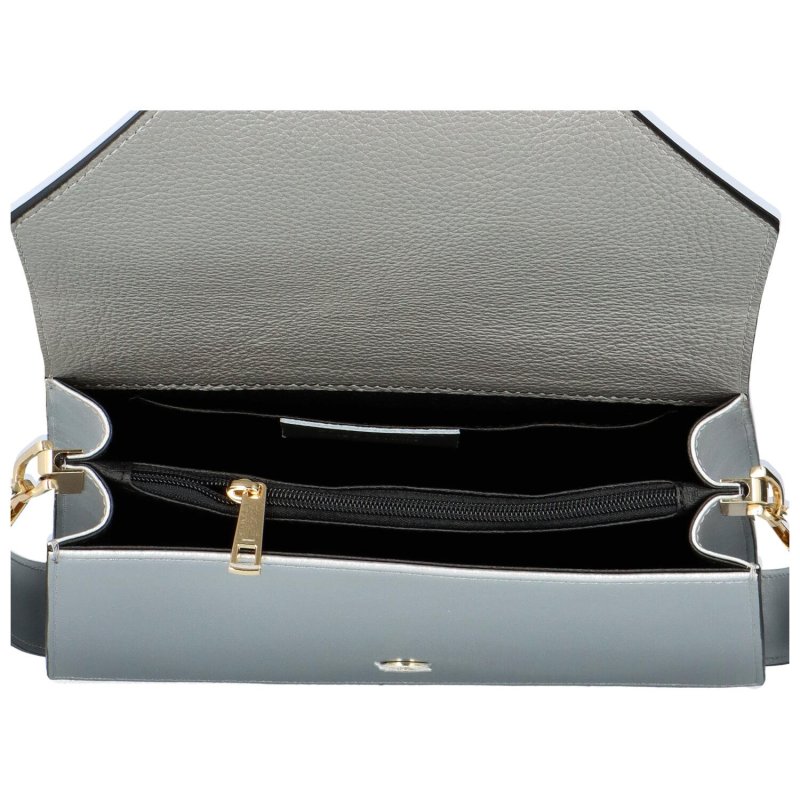 Dámská pevná kožená kabelka s výraznou klopou Brigit, stříbrná