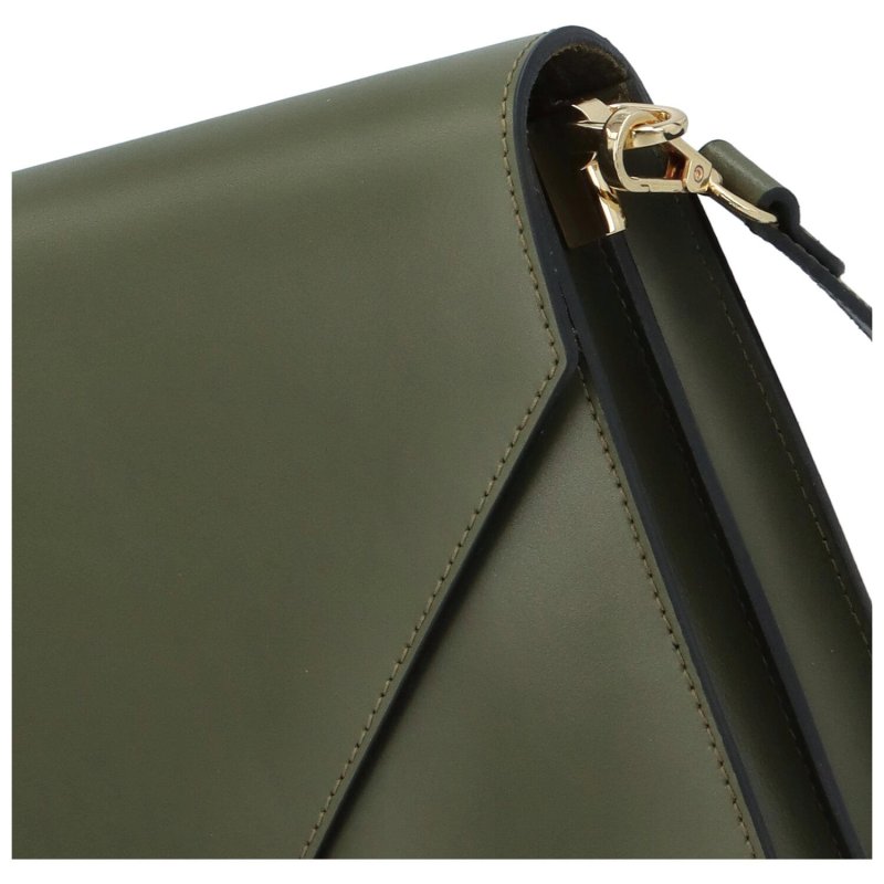 Dámská pevná kožená kabelka s výraznou klopou Brigit, vojenská zelená