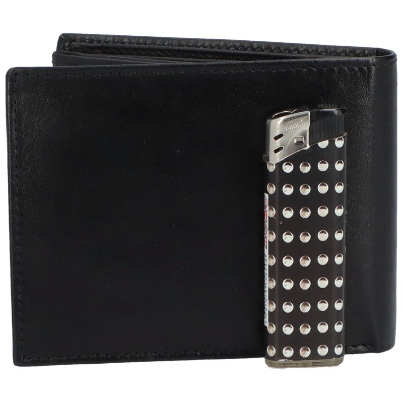 Pánská kožená peněženka šitá na šířku Rashad, černá